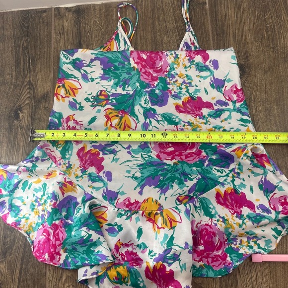 Vintage Satin Slip Dress 80s Floral Lace Ruffle Coquette Fairy Garden Party Midi - Picture 9 of 10